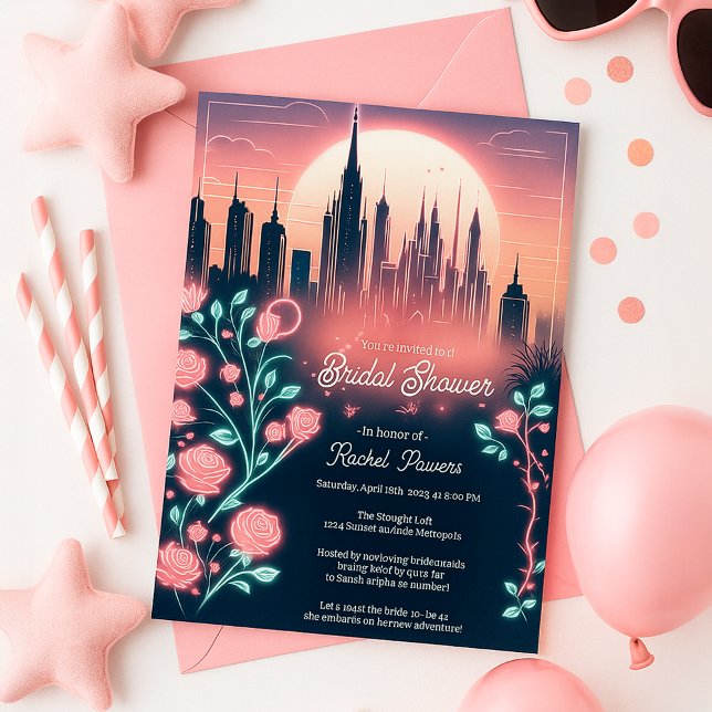 Electric Roses Futuristic  Neon Bridal Shower  Invitation (Electric Roses Futuristic Neon Bridal Shower Invitation
)