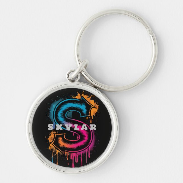Electric S: Customizable Bold Graffiti Monogram Keychain (Front)
