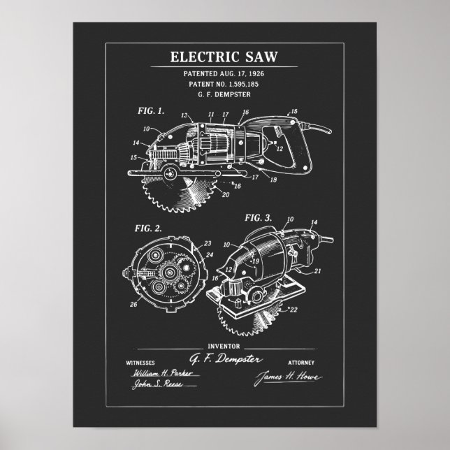 Electric Saw Blueprint Poster (Front)