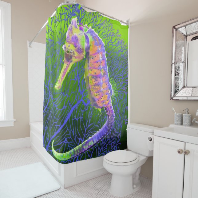 Electric Seahorse Shower Curtain (In Situ)