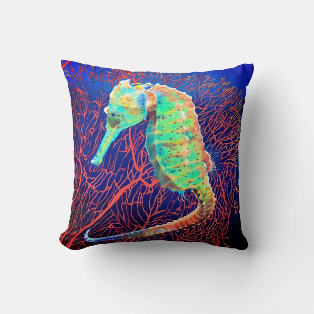 Electric Seahorse Throw Pillow (Front)