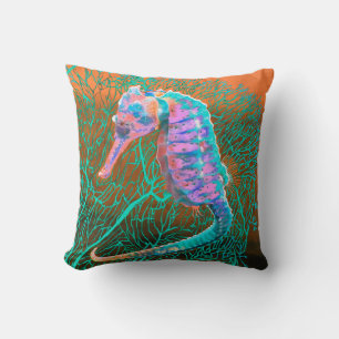 Electric Seahorse Throw Pillow