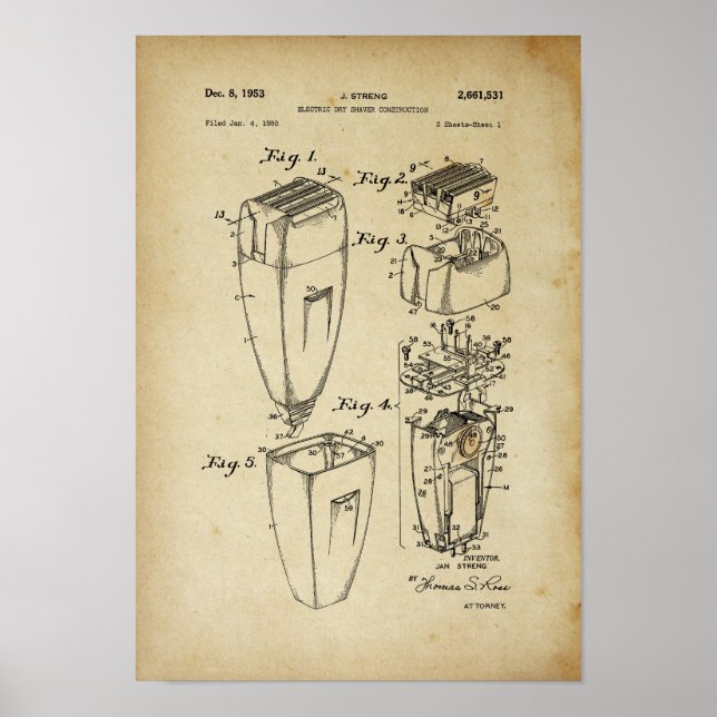 Electric Shaver Patent Poster Barber Shop Decor (Front)