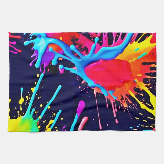 Electric Splashes of Vivid Colours Kitchen Towel (Horizontal)