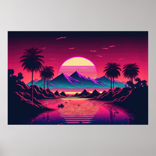 Electric Sunset Symphony: A Synthwave Ode to Natur Poster (Front)