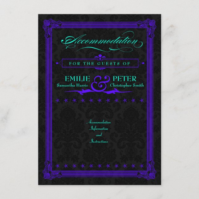 Electric Teal & Purple Poster Style Accommodations Enclosure Card (Front)
