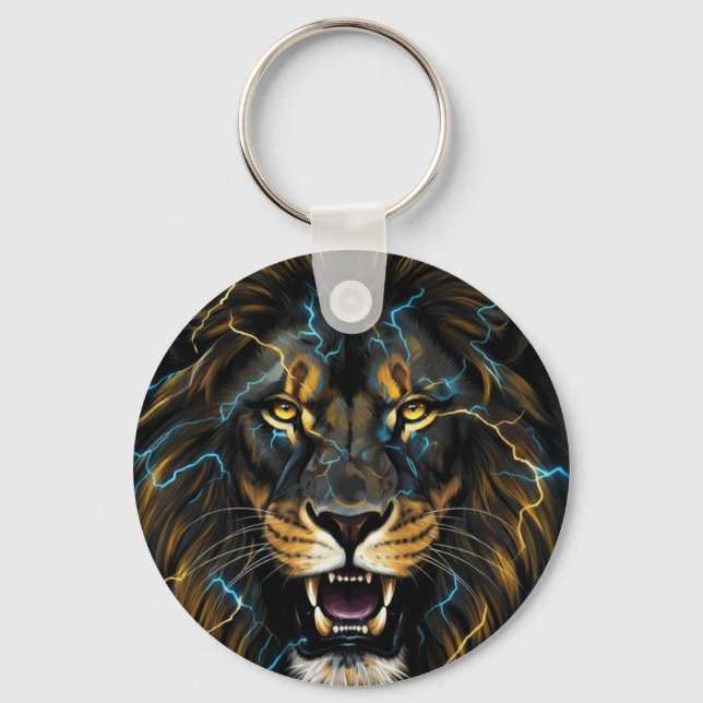 Electric Thunder Lion Soccer Ball Keychain (Front)