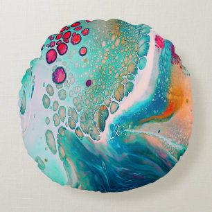 Electric Tides of Color Marble Round Pillow