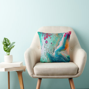 Electric Tides of Color Marble Throw Pillow