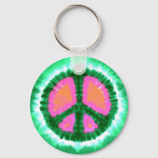 Electric Tie-Dye Peace Sign Keychain (Front)
