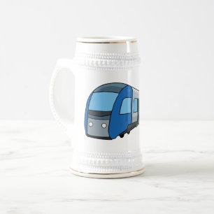 Electric train cartoon illustration beer stein