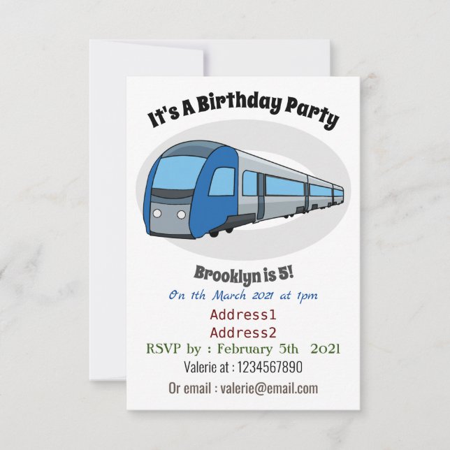 Electric train cartoon illustration invitation (Front)