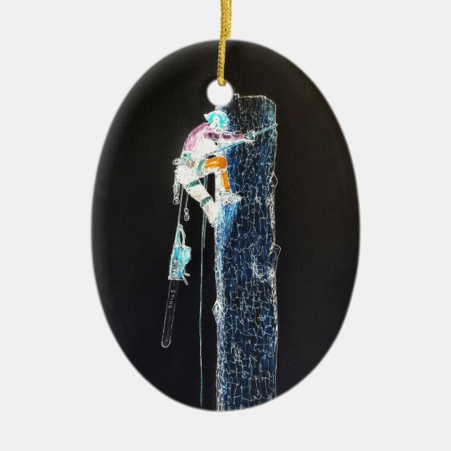 Electric  Tree Surgeon Arborist chainsaw Ceramic Ornament (Front)