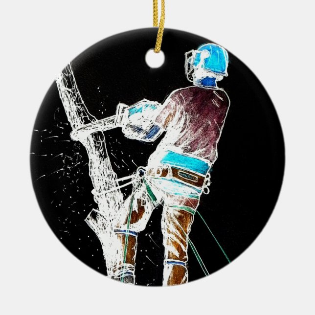 Electric  Tree Surgeon Arborist chainsaw Ceramic Ornament (Front)