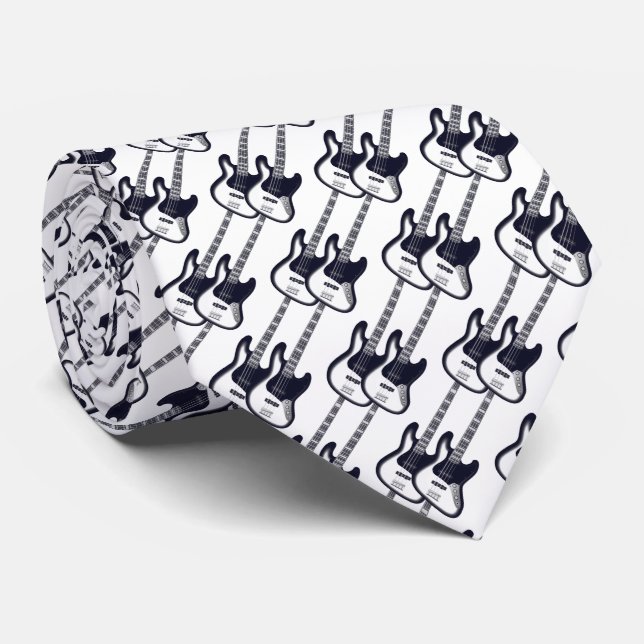 Electric Two Guitar Pattern in Navy Blue Tie (Rolled)