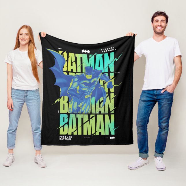 Electric Up Batman Running Through Typography Fleece Blanket (In Situ)