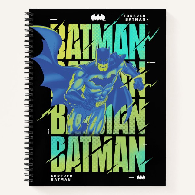 Electric Up Batman Running Through Typography Notebook (Front)