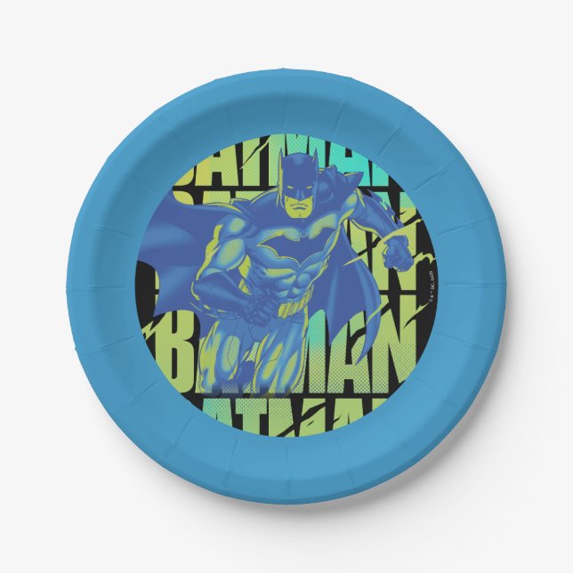 Electric Up Batman Running Through Typography Paper Plate (Front)
