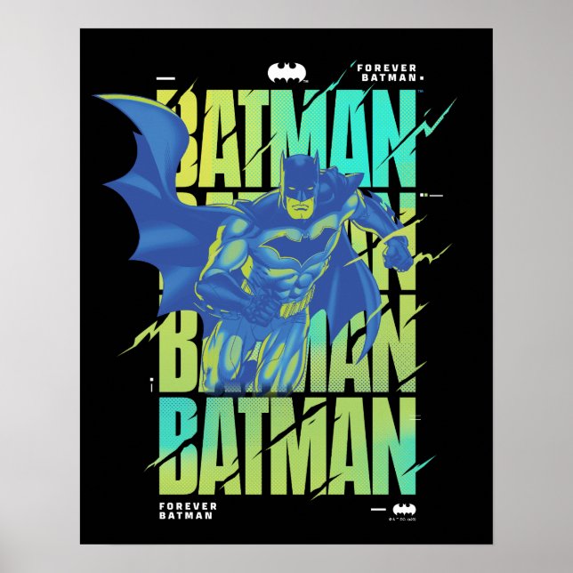 Electric Up Batman Running Through Typography Poster (Front)