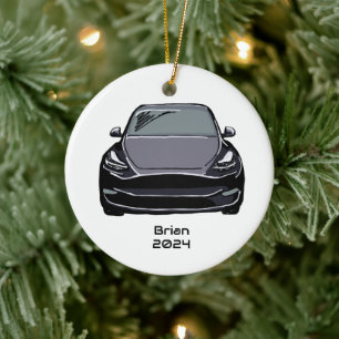 Electric Vehicle SUV Grey Grey Hand Drawn Sketch Ceramic Ornament