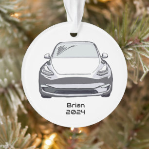 Electric Vehicle SUV White Hand Drawn Sketch Ornament