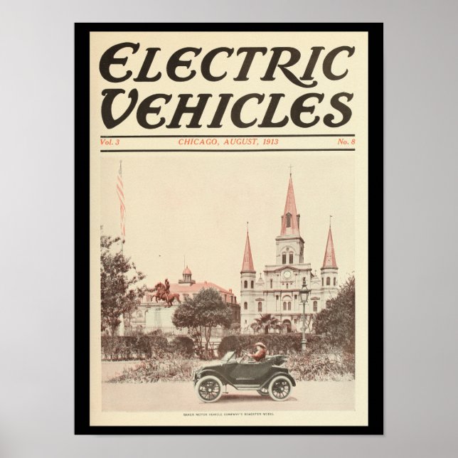 Electric Vehicles Motor Cars Vintage Print (Front)