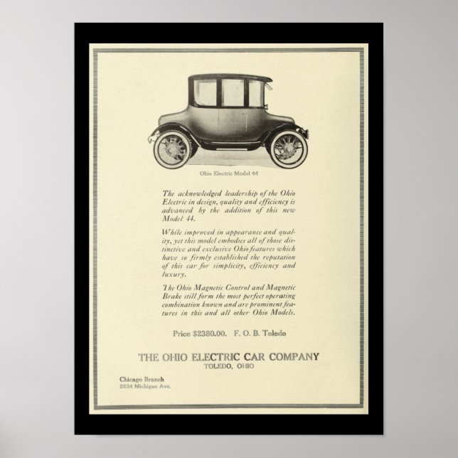 Electric Vehicles Motor Cars Vintage Print (Front)