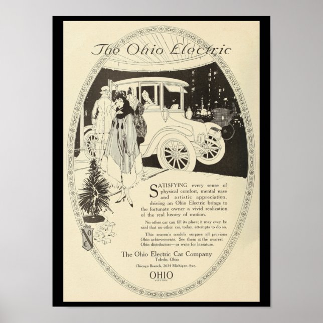 Electric Vehicles Motor Cars Vintage Print (Front)