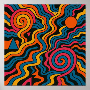 Electric Vintage Chaos in Psychedelic Spiral Flow Poster