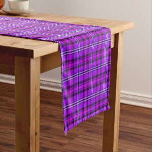 Electric Violet and Fuchsia Plaid Purple Pink Short Table Runner