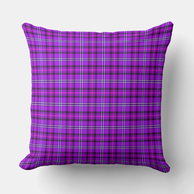 Electric Violet and Fuchsia Plaid Purple Pink Throw Pillow (Front)