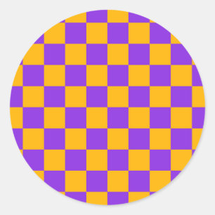 Electric Violet and Golden Amber Checkerboard Classic Round Sticker