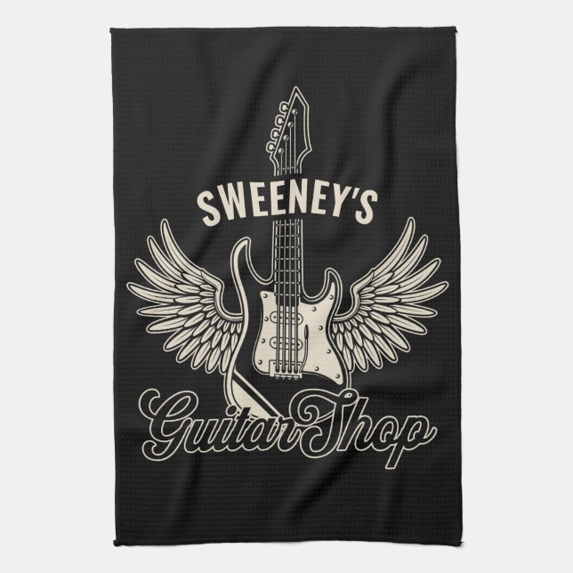Electric Wings Guitarist Personalized Guitar Shop Kitchen Towel (Vertical)