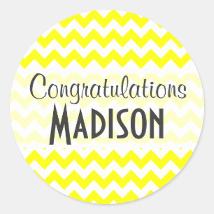 Electric Yellow Chevron Classic Round Sticker