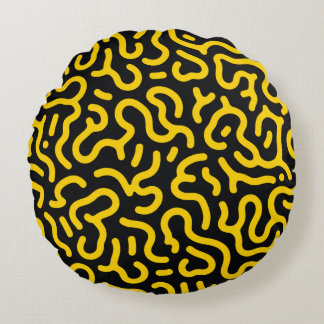 Electric Yellow Reaction Diffusion Abstract Cyberp Round Pillow
