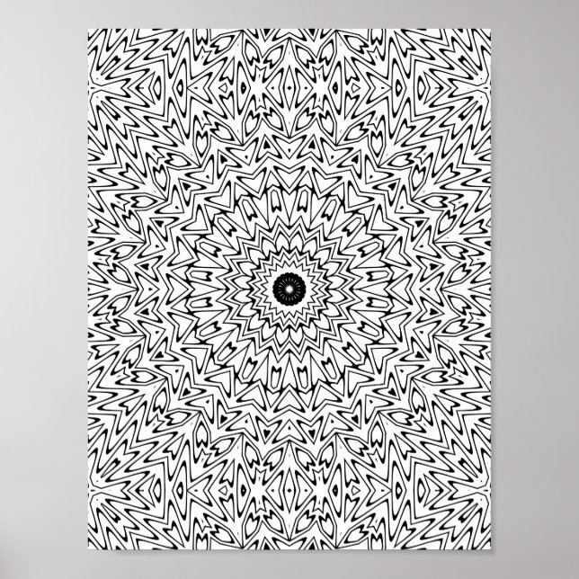 Electric Zigzag Heartburst Kaleidoscope Mandala Poster (Front)