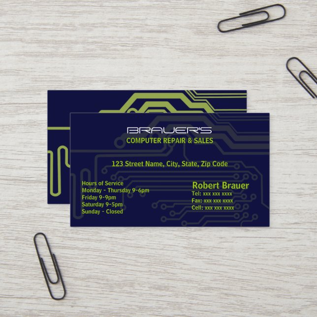 Electrical Circuit Board Blue Business Card (Front/Back In Situ)