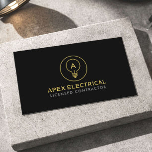 Electrical Contractor Light Bulb Logo Black Business Card