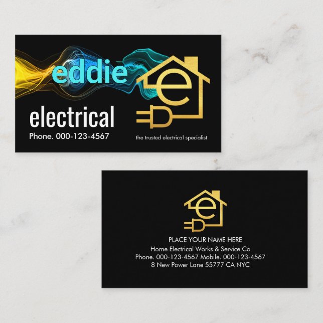Electrical Lightning Powers Letter-E  Business Card (Front/Back)