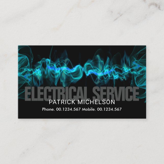 Electrical Luminous Lightning Wave Electrician Business Card (Front)