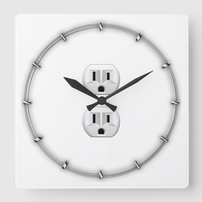 Electrical Plug Click to Customize Colour Decor Square Wall Clock (Front)