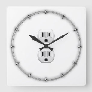 Electrical Plug Click to Customize Colour Decor Square Wall Clock