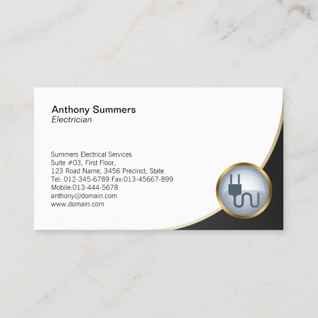 Electrical Plug Icon Electrician Business Card (Front)
