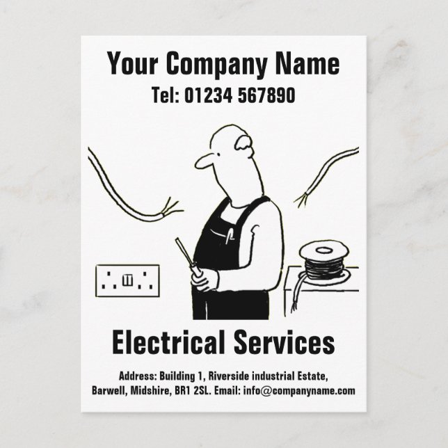 Electrical Services Cartoon to Personalise Postcard (Front)