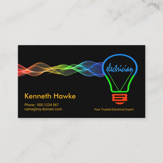 Electrical Wave Colourful Light Bulb Electrician Business Card (Front)