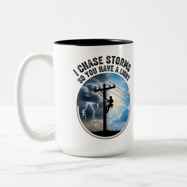 Electrical Worker Gift Modern Lineworker Two-Tone Coffee Mug (Left)