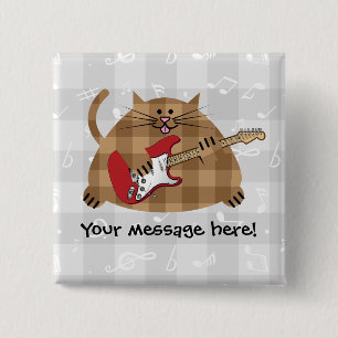 Electricat - Electric Guitar Kitty Musician 2 Inch Square Button