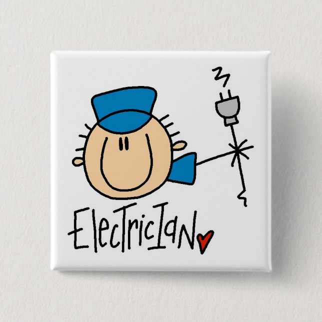 Electrician 2 Inch Square Button (Front)