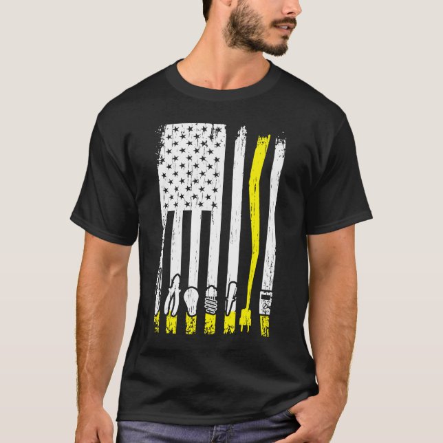 Electrician  American Flag Electrical Tools Linema T-Shirt (Front)