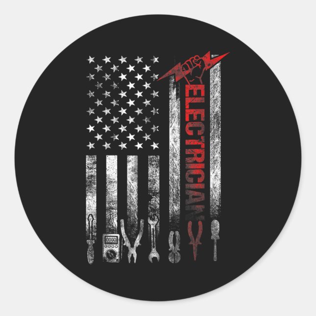 Electrician American Flag Funny Electricians Tools Classic Round Sticker (Front)